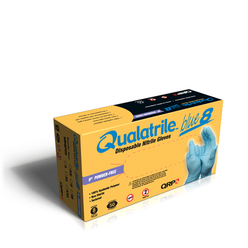 8BQF09 8 mil Qualatrile Blue Nitrile 9" Powder-Free Gloves